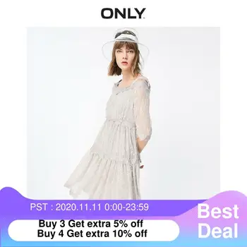 

ONLY Lace Splice Detachable Shoulder Straps Chiffon Dress | 119107635