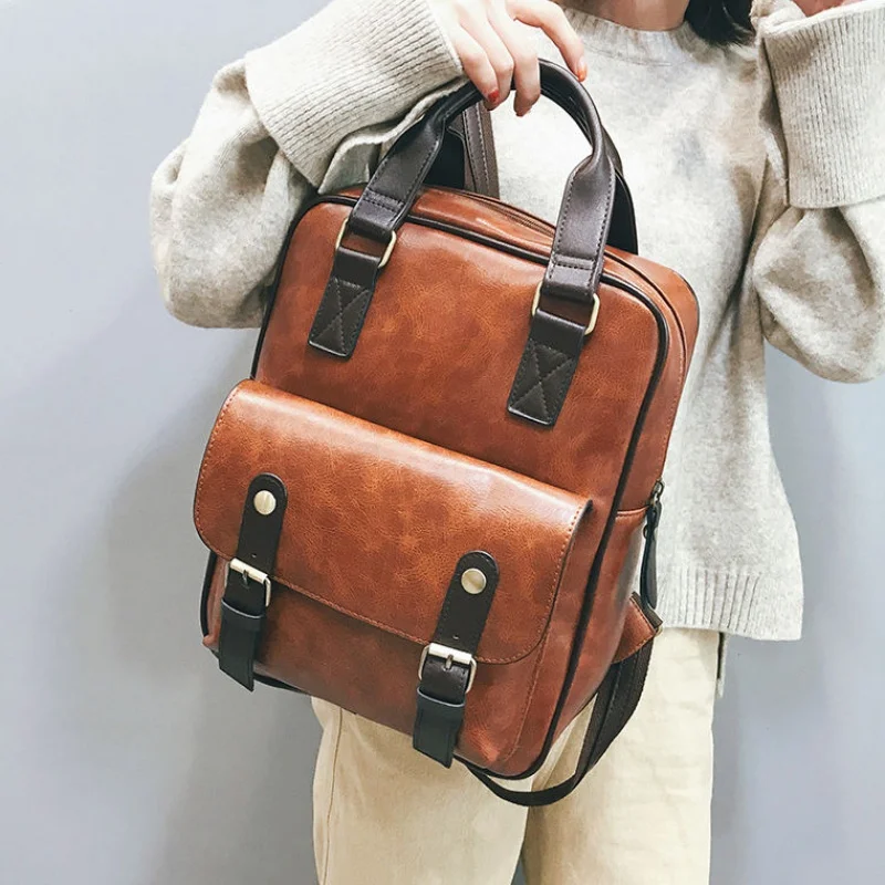 mochila feminina, школьные сумки с защитой от кражи, водонепроницаемые, для путешествий, для ноутбука, коричневый кожаный большой рюкзак для женщин, корейский дизайн