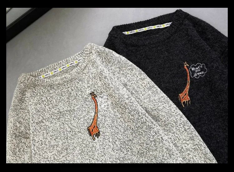 Una Reta Men Sweater New Autumn Winter Casual Cute Embroidery Pullover Men's Sweater Pull Homme Plus Size Loose Sweater Men