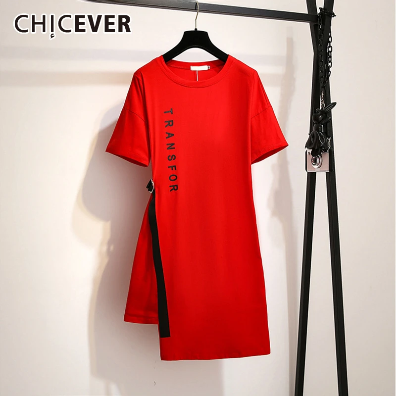 CHICEVER/Большие размеры асимметричная женская футболка с круглым вырезом короткими