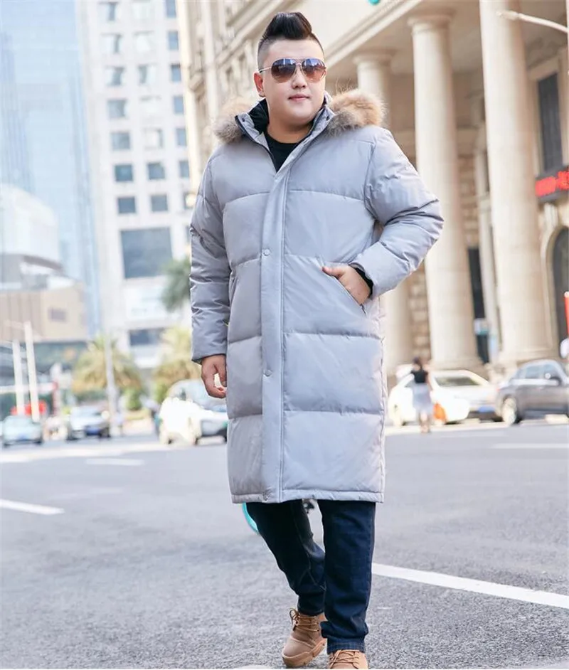Зимняя новая мужская негабаритная XL-9XL 10XL зимняя со съемным меховым воротником Длинная черная зимняя одежда выше колена