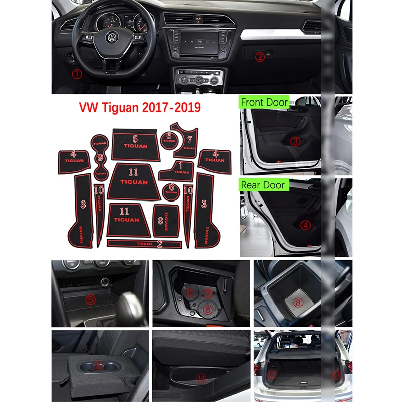 Анти-скольжения двери резиновая манжета подушка для VW Tiguan 2 MK2 для Volkswagen Красный слот паз коврик аксессуары для автомобильного интерьера