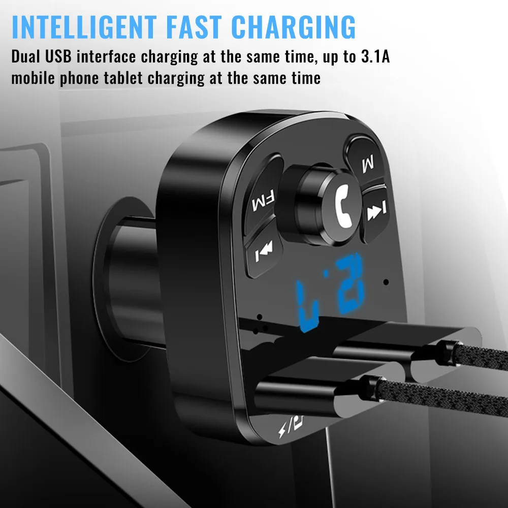 Bluetooth FM Transmitter Bluetooth 5.0 FM Transmitter Car kit Handfree Dual USB Car Charger 3.1A Support TF Card U disk AUX MP3 Modulator Music Player