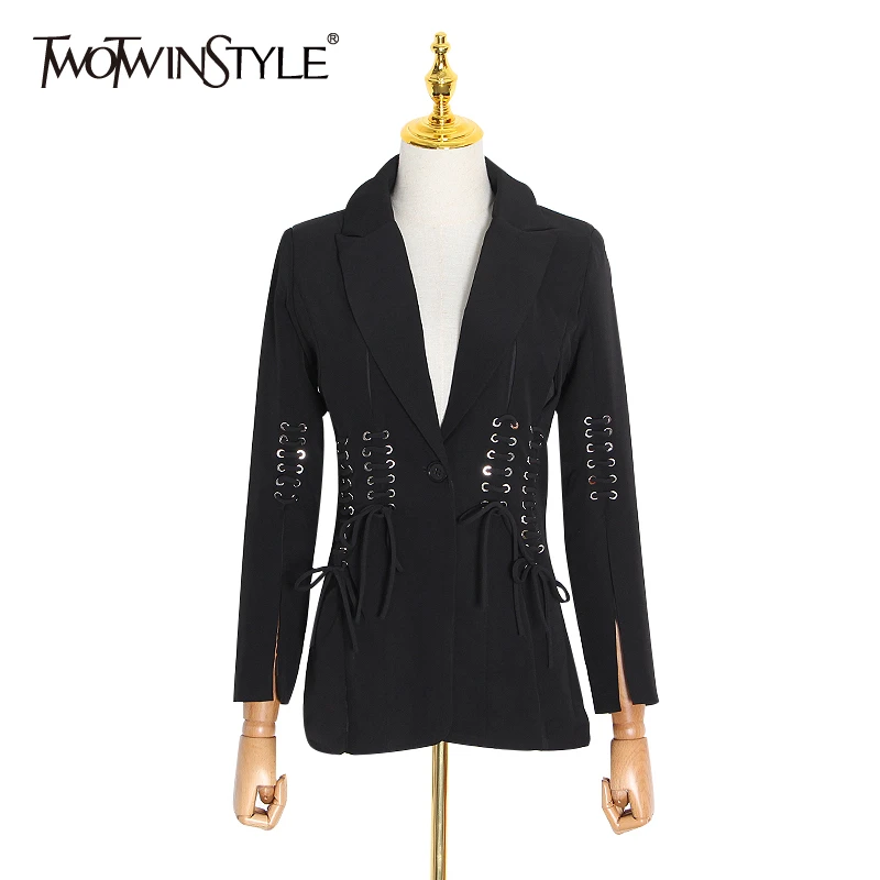 Женский Повседневный Блейзер TWOTWINSTYLE черный облегающий блейзер с длинным рукавом