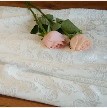 

New flax bright silk cotton fabric High end bright silk white rose jacquard tissu High grade dress cheongsam sewing