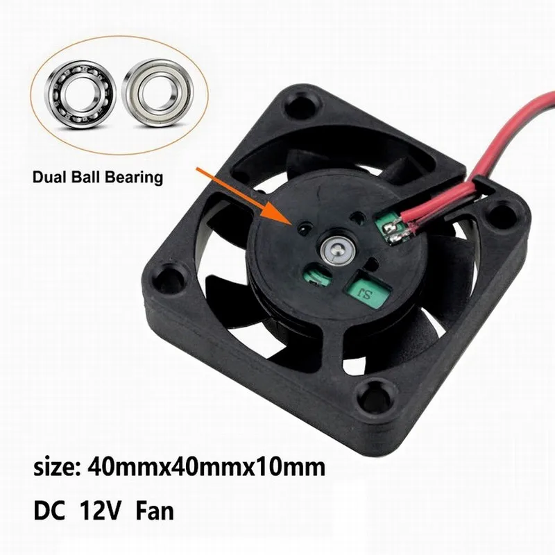 

2pieces lot 40x10mm 4cm 4010B DC 12V 2Pin Ball-bearing Brushless Cooling Fan 15000RPM High Speed