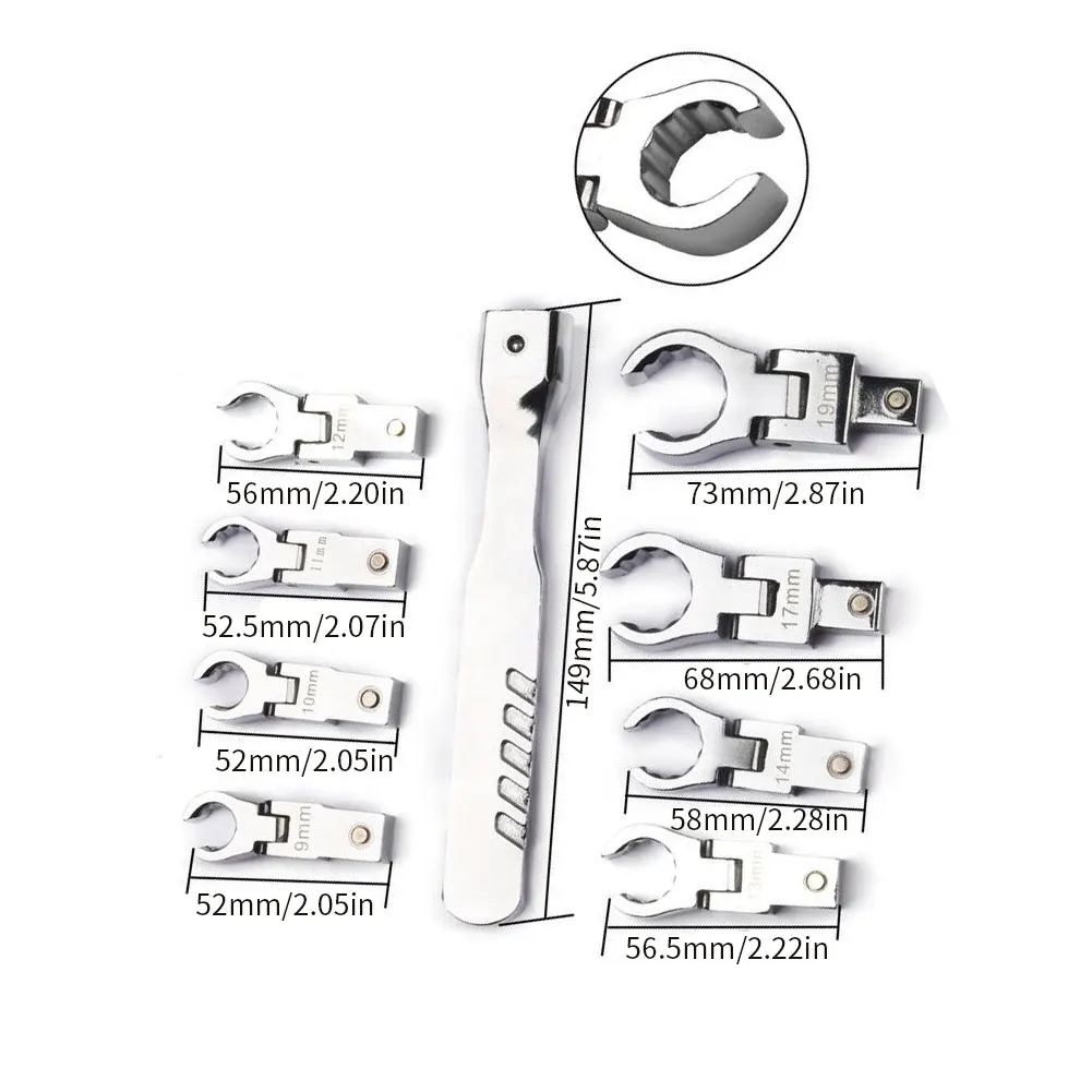 9PCS Ratchet Wrench Set Portable Interchangeable Ratcheting Spanners Tubing Tool Rotatable 180°Removable Torque Bit Tools | Инструменты
