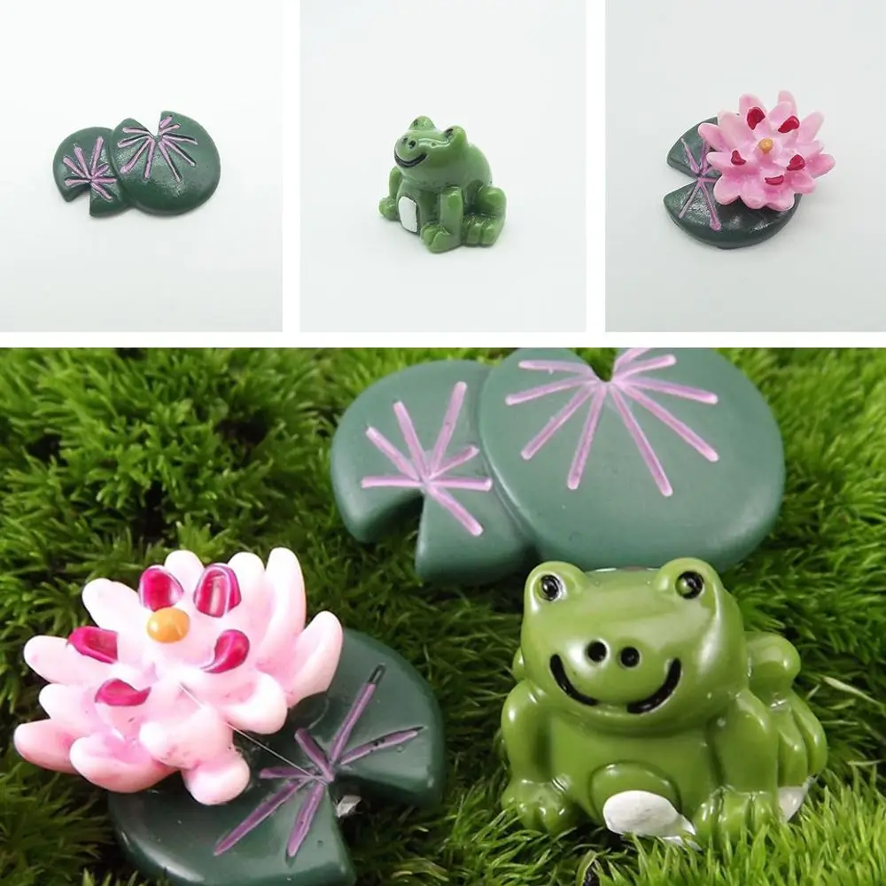 3pcs Miniature Fairy Garden Frog Lotus Elephants Model Micro Landscape Resin Craft Highway Small Ornaments | Дом и сад