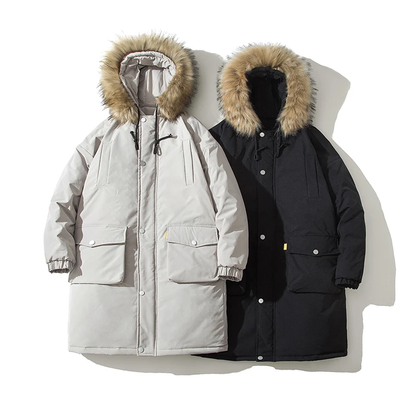 

2019 Winter Jacket Coat Men Casual Thicken Warm Cotton Padded Fur Collar Hooded Long Parkas Men Windbreaker Waterproof Overcoats