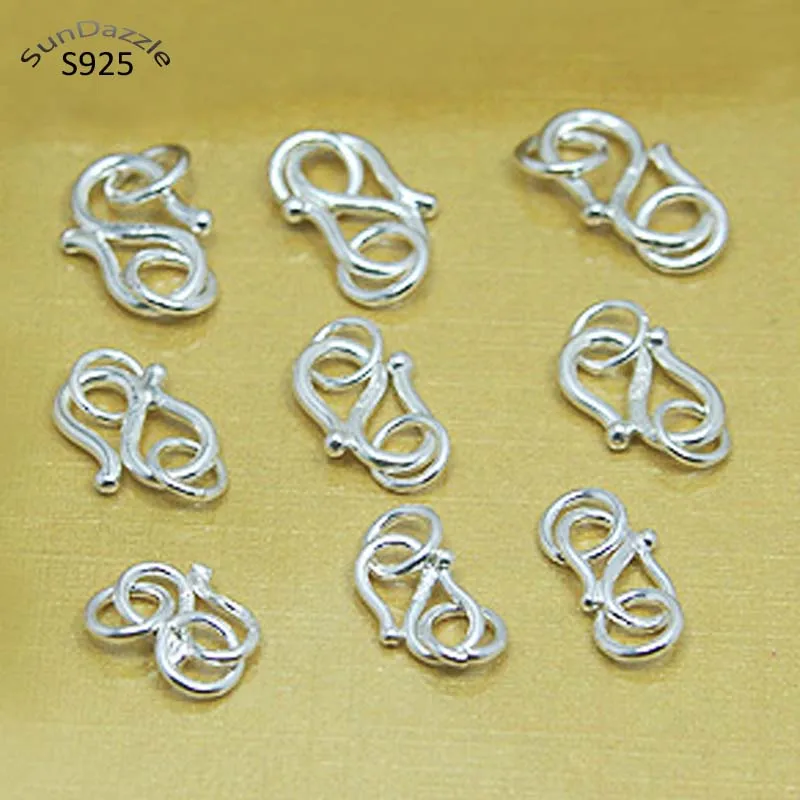 3pcs Genuine Real Pure Solid 925 Sterling Silver S Hook Fish Clasps Claw Jewelry Making Findings Necklace Bracelet Clasp