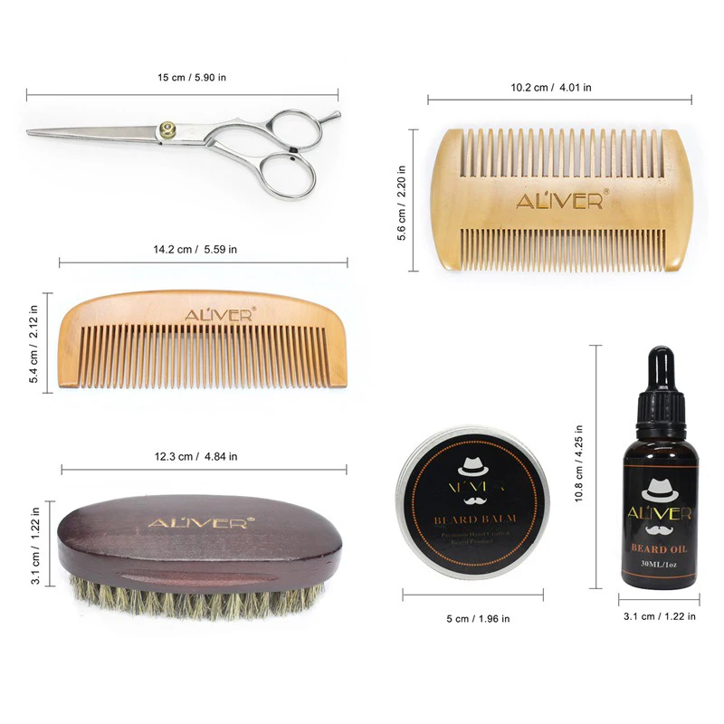 Aliver набор для чистки бороды с эфирной щеткой для шампуня, расческа, масляный крем для мужчин, делает мягкое очищение, освежение и уход за