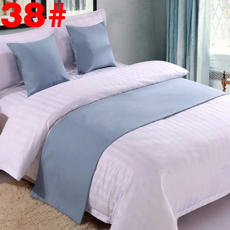 Solid Bed Runner Hotel Scarf Set Protector Slipcover Bed Decorative Scarf King For Hotel Bedroom Wedding Cushion Cover Teal Blue - Цвет: 38