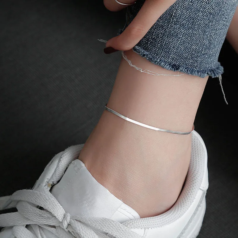 Anklet Bracelets Silver Anklets Ankle Chain Real 925 Sterling Silver Women Fashion Snake Chain Anklets For Best Friend Lover Birthday Gift 925 Jewelry DA2988