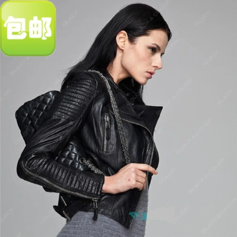 

Autumn Winter New Women's Motorcycle Sheepskin Leather Jacket Female Zipper Short High-end Korean Chaqueta Mujer Cuero Coats