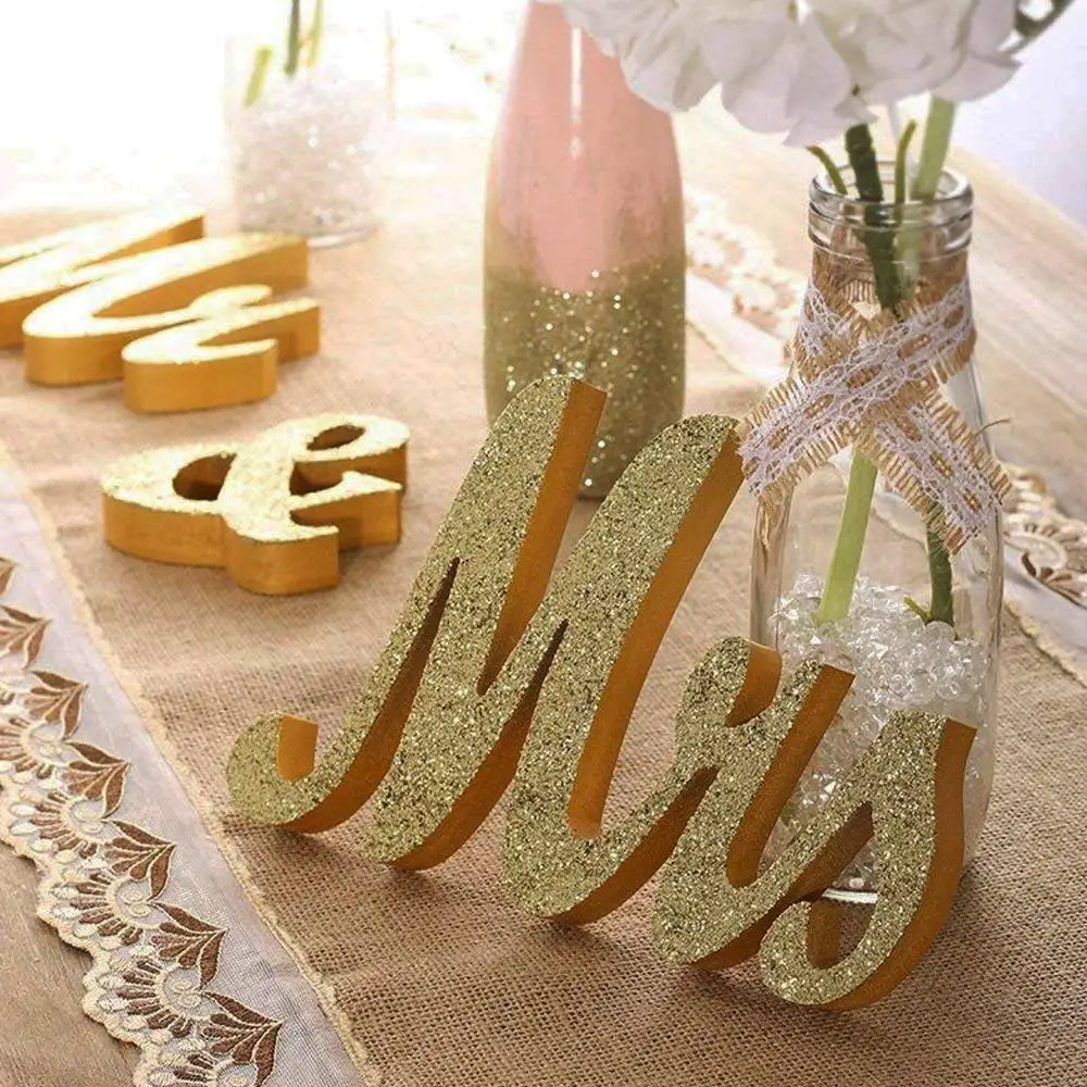 Практичный бутик большие винтажные изысканные серебряные/Золотые вывески Mr& Mrs деревянные настольные буквы для свадьбы Милая вкладка