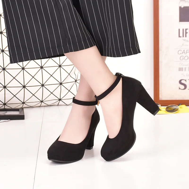 

2019 Spring And Summer New Style round-Toe Chunky Heel WOMEN'S Thin Shoes Ankle Strap High-Heel Shoe Large Size WOMEN'S Shoes