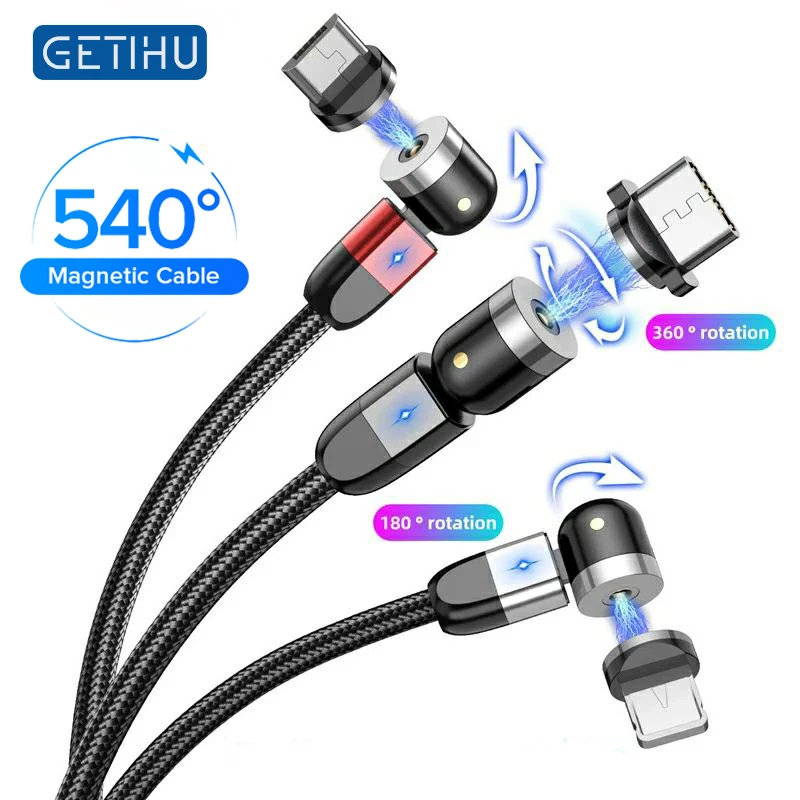 GETIHU-magnético microcable USB tipo C 540, cargador de teléfono con imán de carga rápida para iPhone 12, 11, X, 7, 8 Plus, Huawei, Xiaomi, Samsung y LG