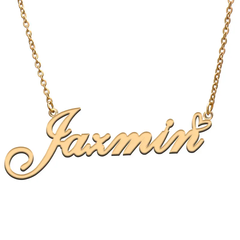 

Jazmin with Love Heart Name Necklace for Women Stainless Steel Jewelry Nameplate Pendant Femme Mother Child Girls Gift