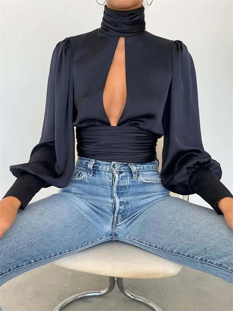 black long sleeve keyhole top