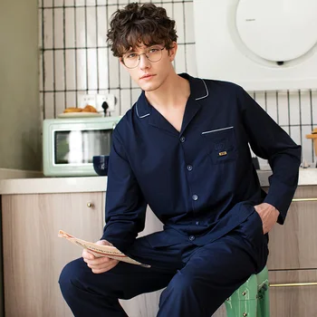 

FENTENG Autumn Pajamas For Men Fashion Cotton Lapel Full Sleeve Loose Sleepwear Men Pajamas Set Warm Home Suit M98133157