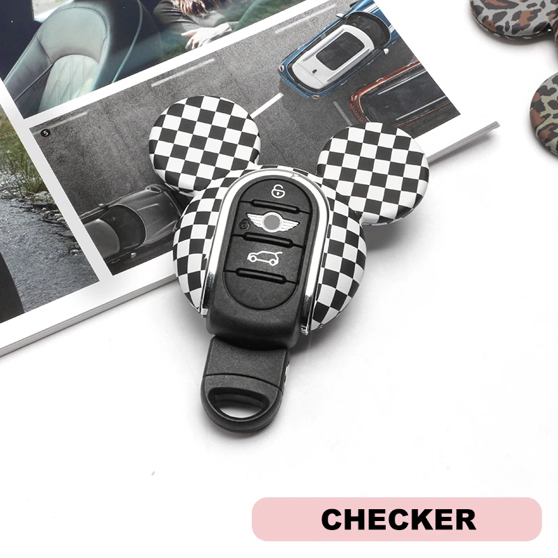 Горячее предложение! Распродажа! Панда медведь JCW милый автомобильный чехол для ключей брелок протектор держатель для mini cooper F54 F55 F56 F60 Clubman земляк аксессуары - Название цвета: Checker