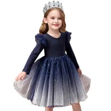 Платье для девочек, фатиновые платья с блестками и звездами, торжественное платье принцессы с рукавами-крылышками для детей 3, 4, 5, 6 лет