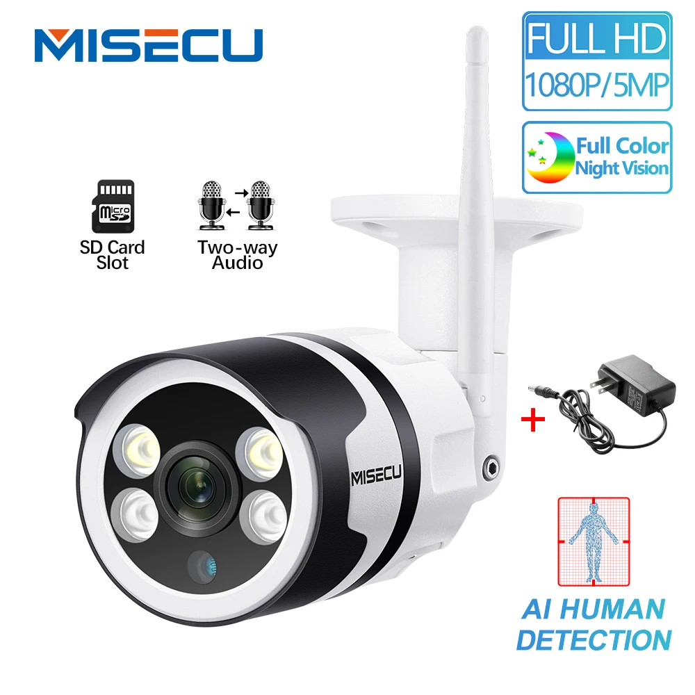 

MISECU H.265 5.0MP 1080P WIFI IP Camera AI Human Detected 2 Way Audio Outdoor Color Night Vision P2P Surveillance Wireless Wired