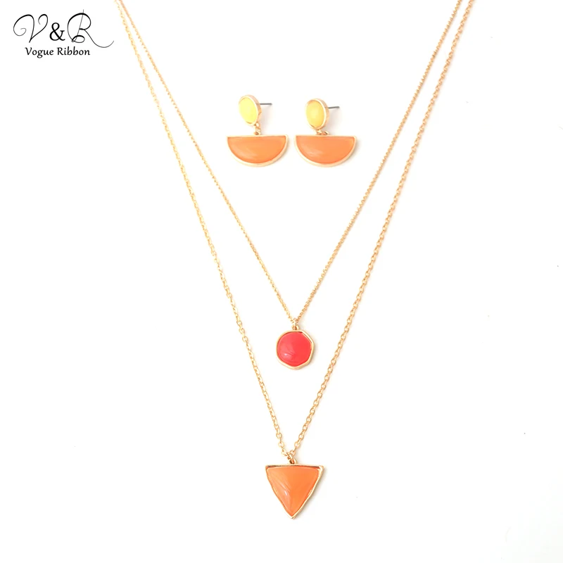 New Arrival Colorful Bright Resin Drop Tassel Earring and Pendent Gold Chain Necklace Small Earrings For Lady | Украшения и