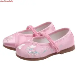 Весенне-осенняя повседневная детская обувь в китайском стиле с вышивкой сливы; обувь принцессы с цветочным рисунком для девочек; вечерние