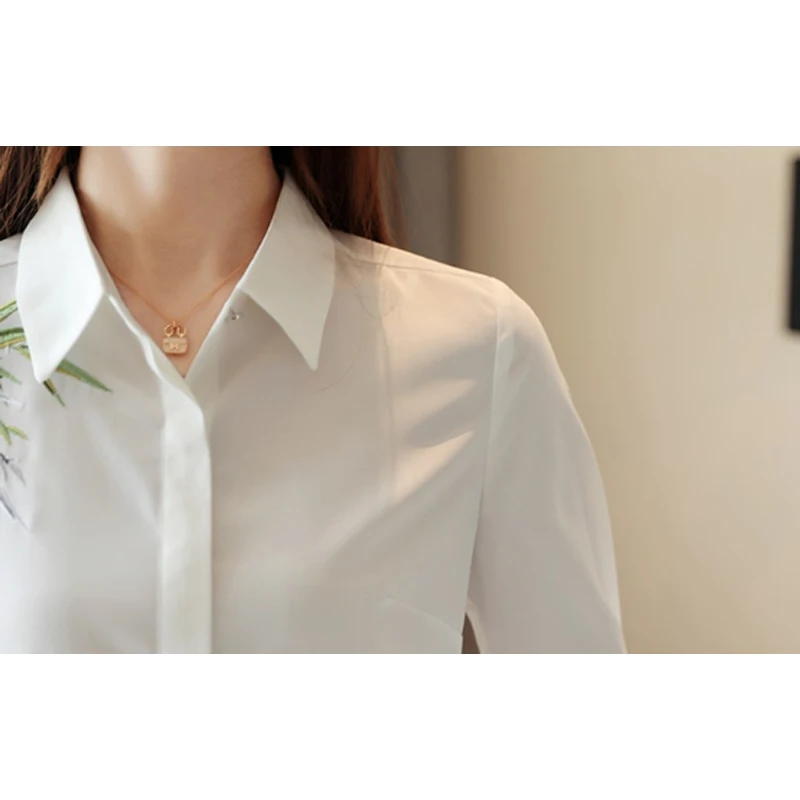 Осенняя Новая модная женская блузка с вышивкой белая рубашка с длинным рукавом Повседневные топы свободного кроя рубашка Blusas Feminina 7092 50