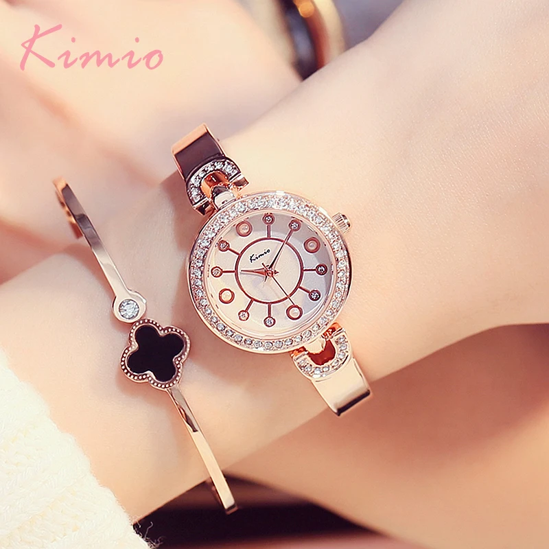 

KIMIO Brand Stainless Steel Women Watches Imitation Pearl Peacock Dial Bracelet Watch Waterproof Quartz Watch Dress Clock Montre