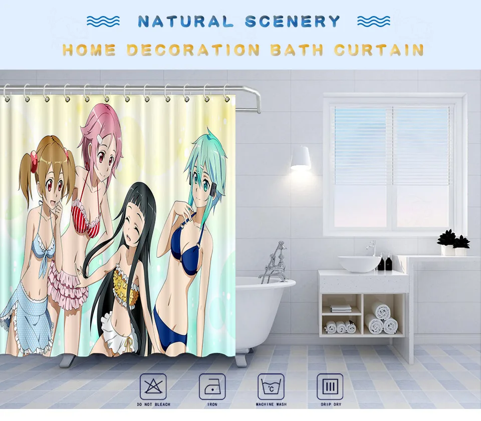Nyaa Sword Art Online занавески для душа Водонепроницаемый полиэстер ткань аниме пляжные занавески для ванной комнаты для домашнего декора