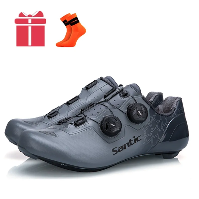 Road Grey Santic гоночная велосипедная обувь MTB шоссейная велосипедная обувь Ультралегкая нескользящая обувь для горного велосипеда дышащая самофиксирующаяся обувь из углеродного волокна - Цвет: Road Grey