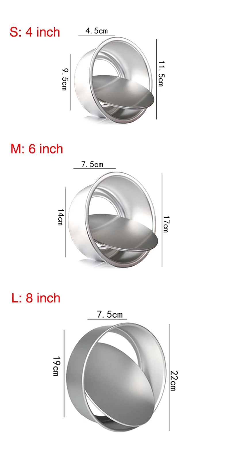 3 Tiered Round Cake Mold Set Aluminum Alloy Cake Pan Set Non Stick Baking Pans 4/6/8 inch Cakes Mould Removable Bottom