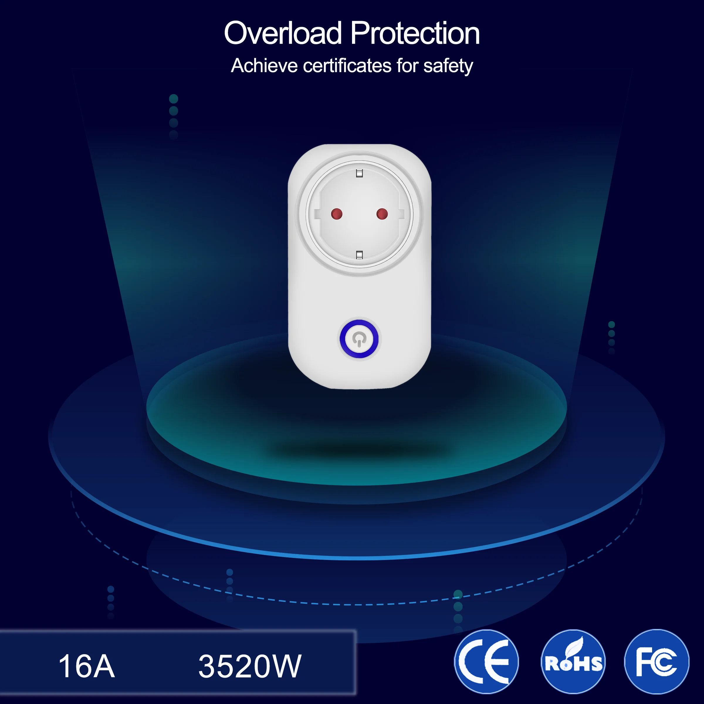Умная Вилка питания EU-E 16А с монитором питания Wifi розетка Tuya Smart Life App беспроводной пульт дистанционного управления розетка работает с Alexa