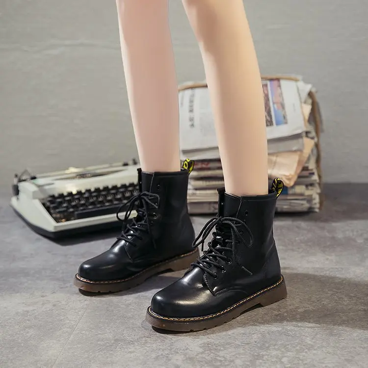 Новые модные зимние ботинки в байкерском стиле; Botas de nieve femeninas; повседневные женские ботинки; H11-22 - Цвет: Черный