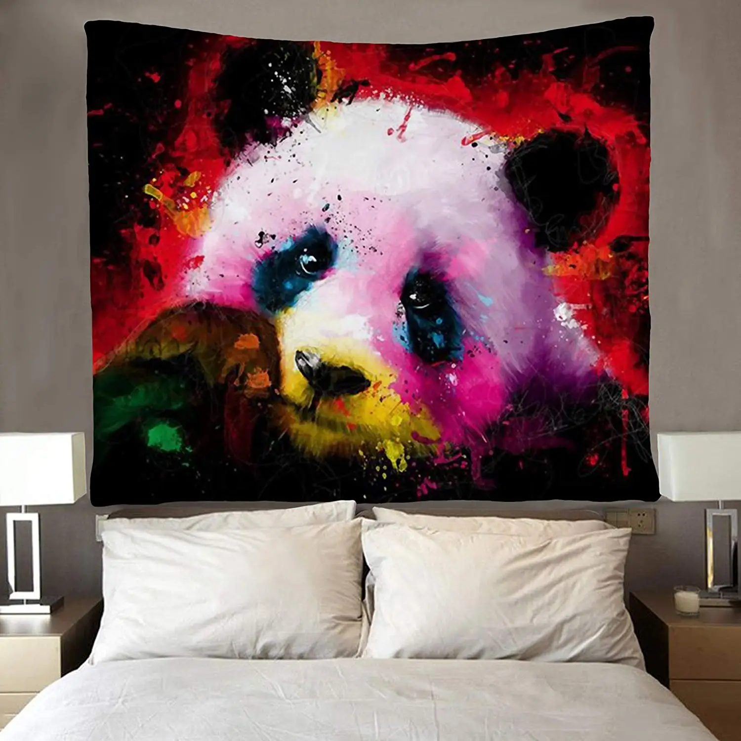 Funny Panda Rainbow Face Tapestry Art Wall Unique Art Animal Panda Tapestries