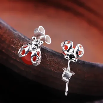 

Manufacturers Direct Marketing New Earrings S925 Pure Silver Ornaments Women's Lady Beetle South Red Fine Earrings