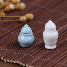 Bộ 1 Bếp Dễ Thương Trắng Xanh Gốm Lưu Trữ Bình Có Nắp Nhà Búp Bê Thu Nhỏ Cổ Điển Giả Vờ Chơi Đồ Gỗ Đồ Chơi Cho Trẻ Em(China)