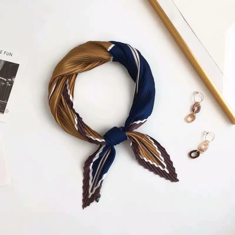 

Luxury Brand Small Pleated Silk Scarf Sexy Women Wrap Handkerchief Bandanas Accessories Foulard Femme 55*55cm