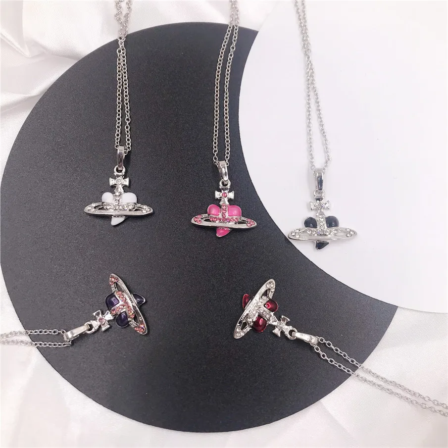 

New 2021 Charm Cubic Zirconia Heart Planet Pendant Choker Necklace Cool Crystal Saturn Chain Necklaces for Women Party Jewelry