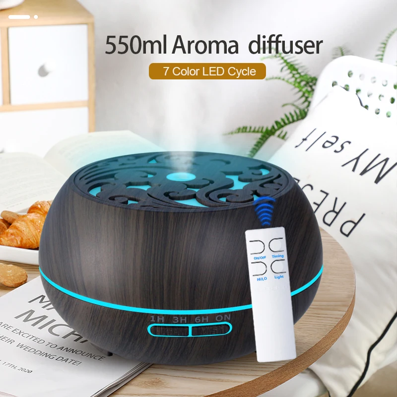Soar Hollow wifi aromatherapy machine 7-color led light air humidifier 550ml wooden aroma diffuser