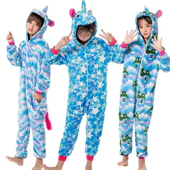 

Winter Flannel Baby Girls Unicorn Pajamas Children Kigurumi Cartoon Kigurumi Pajama Girls Unicornio Pijamas for 4 6 8 10 12Years