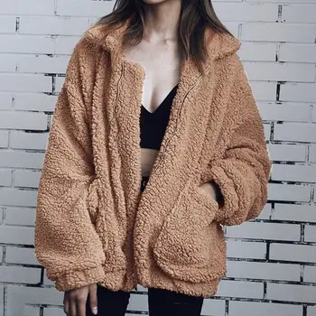

Laamei Autumn Winter Faux Fur Coat Women Warm Soft Zipper Fur Jacket Plush Overcoat Pocket Plus Size Female Teddy Coat 4XL