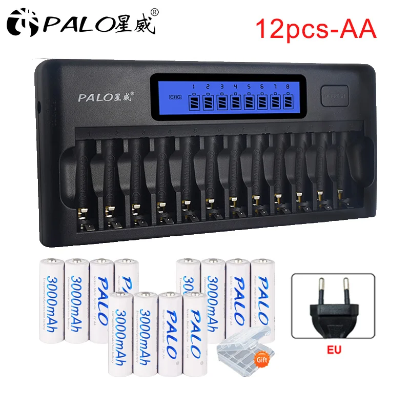 12-24 шт/партия AA 2A аккумуляторная батарея 1,2 V ni-mh 3000mAh и 12 слотов умное быстрое зарядное устройство для aa aaa 1,2 Вольт ni mh батареи - Цвет: 12pcs and eu plug