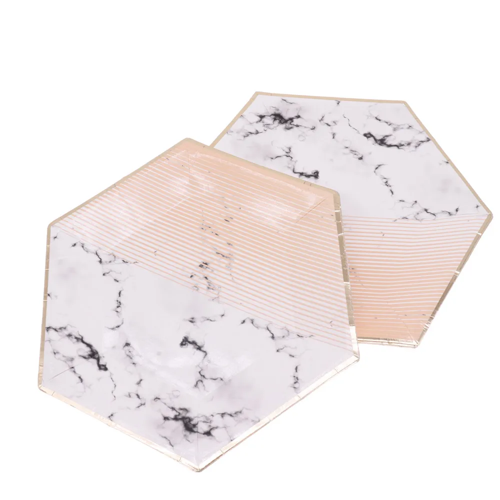 

New hexagonal irregular plate set party birthday tableware disposable paper plate dish green gilding