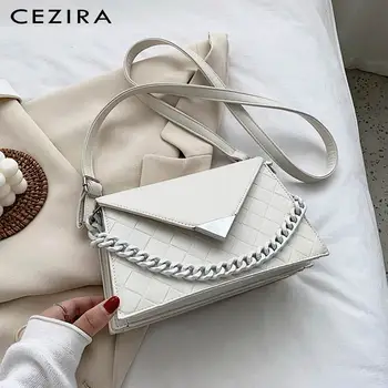 

CEZIRA Simple Solid Color PU Leather Crossbody Bag For Women Female Chic Thick Chain Flap Handbags Ladies Faux Leather Messenger