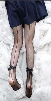 

black bow grid SEXY women high waist stocking fishnet club tights panty knitting net pantyhose trouser mesh lingerie