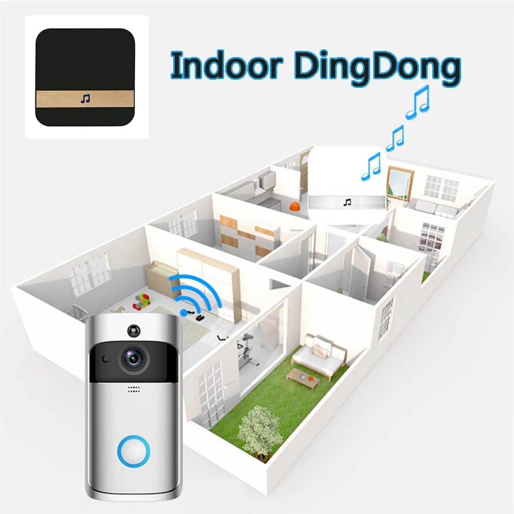 Умный Внутренний дверной звонок беспроводной WiFi дверной звонок внутренний Dingdong видео визуальный домофон с 52 полифоническими рингтонами