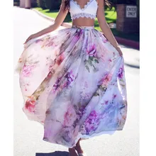 Летние шифоновые женские модные юбки в стиле бохо с высокой талией, Женская длинная юбка макси в цветочек, повседневные праздничные женские юбки S-XL